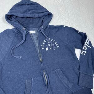 Aeropostale NY Full Zip Hoodie Jacket Blue Women's Large Blue White Graphic Y2K